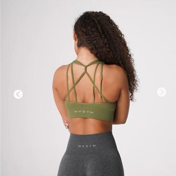Nvgtn NWT Seamless Galaxy Ribbed Spandex Sports Bra khaki green Size M - Picture 3 of 4